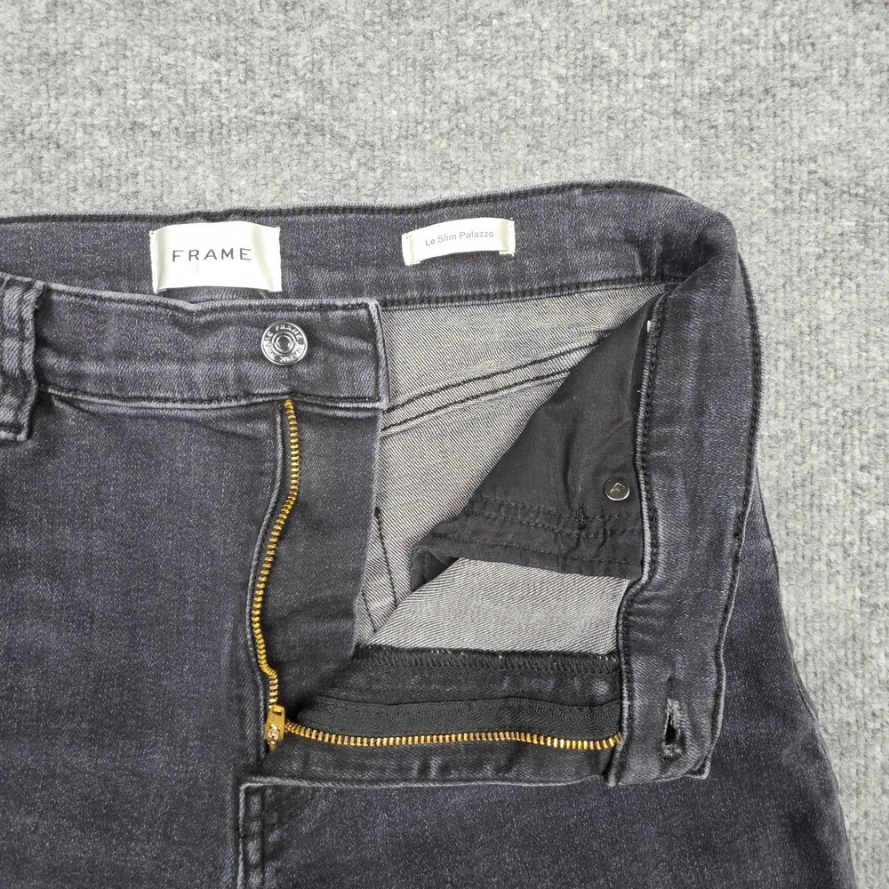 FRAME Le Slim Palazzo Jeans Women's Fits 28 x 29 Black "Destroyer" Wide Leg - Picture 5 of 14